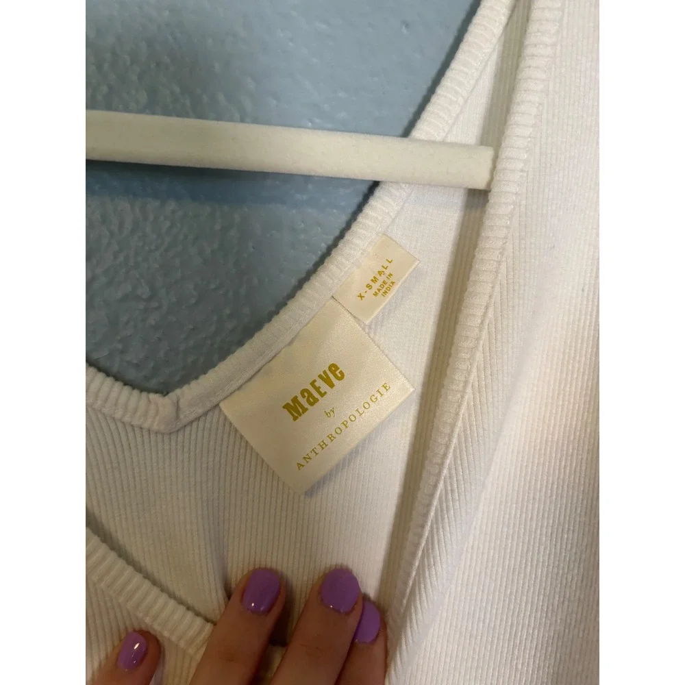 Anthropologie Maeve Puff Sleeve Top White Smocked Size XS
